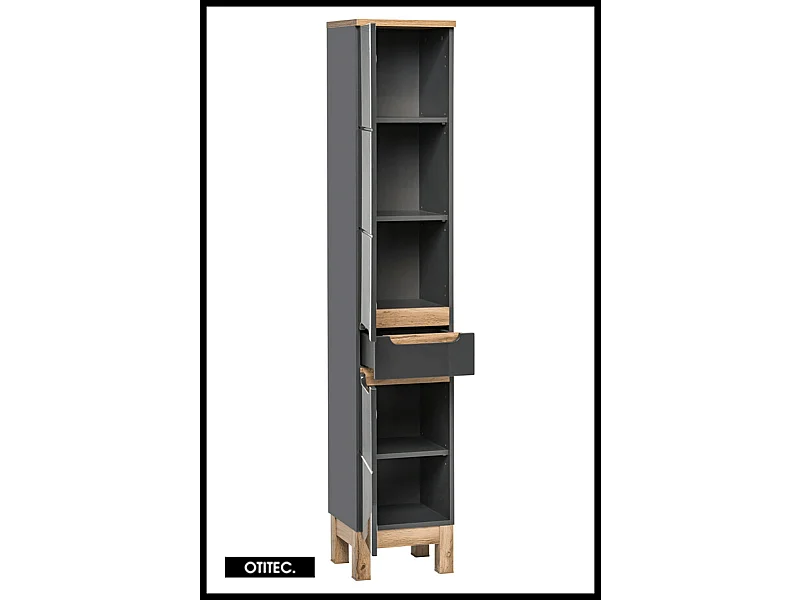 Colonne de salle de bain de 187 cm - Gris - 2 portes et 1 tiroir - BALI