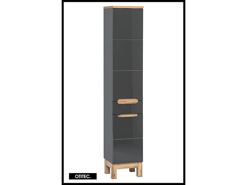 Colonne de salle de bain de 187 cm - Gris - 2 portes et 1 tiroir - BALI