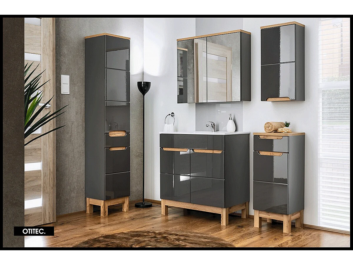 Colonne de salle de bain de 187 cm - Gris - 2 portes et 1 tiroir - BALI