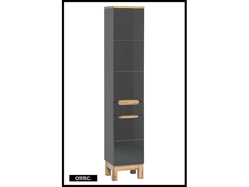 Colonne de salle de bain de 187 cm - Gris - 2 portes et 1 tiroir - BALI