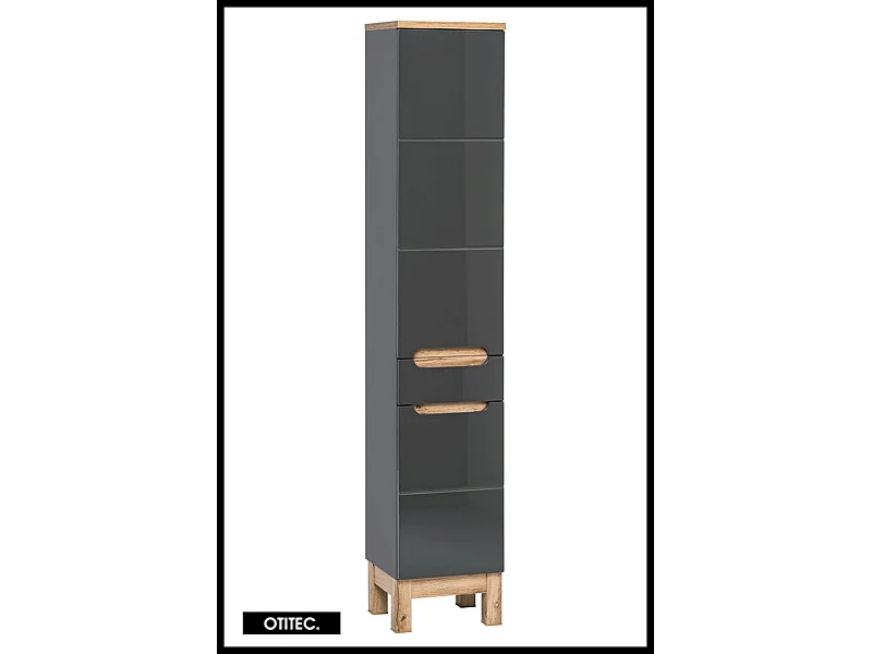 Colonne de salle de bain de 187 cm - Gris - 2 portes et 1 tiroir - BALI