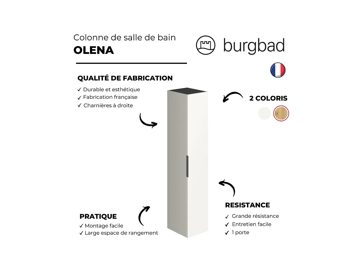Colonne de salle de bain BURGBAD Olena 1 porte  blanc brillant
