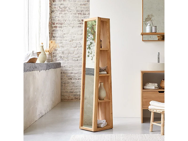 Colonne miroir oblique en bois de teck 30 Twig