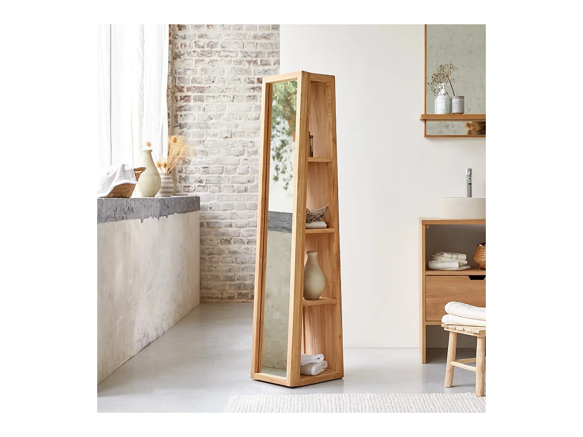 Colonne miroir oblique en bois de teck 30 Twig