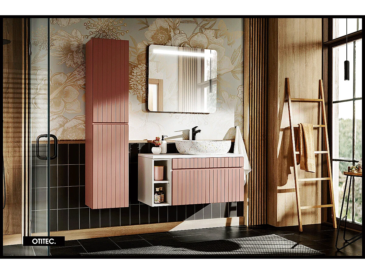 Colonne de salle de bain de 160 cm - Rose - 2 portes - MINO