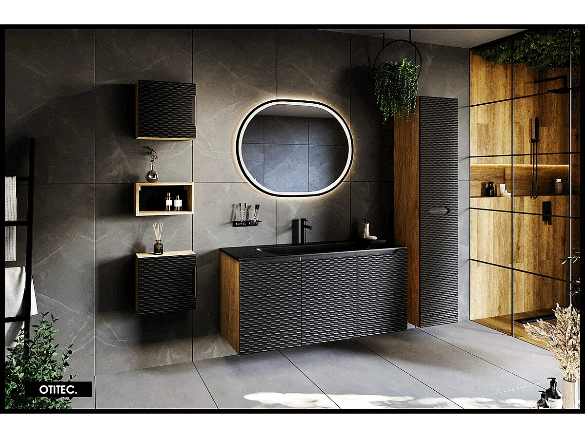 Colonne de salle de bain - 170 cm - Noir - 2 portes - SEA