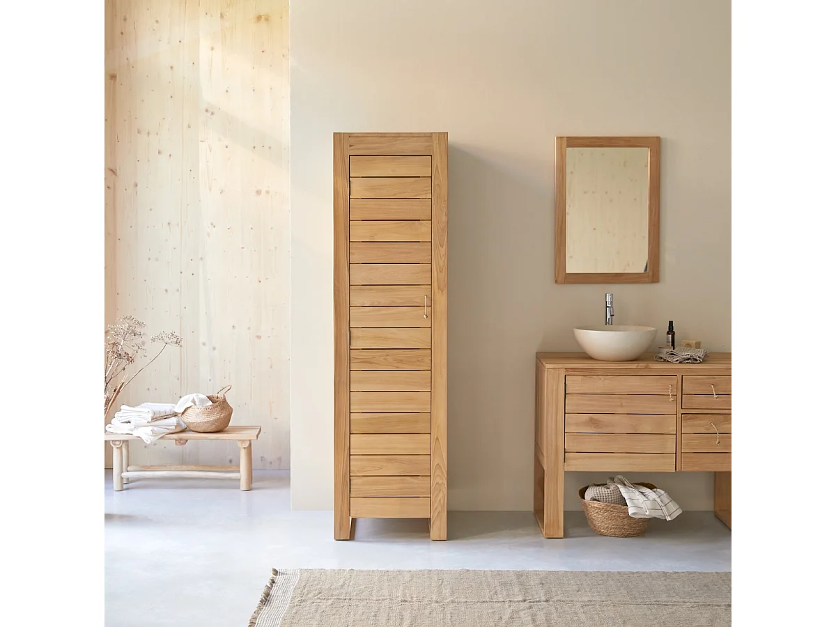 Hochschrank für das Badezimmer aus Teakholz 180 Minimalys