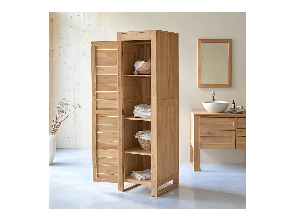 Hochschrank für das Badezimmer aus Teakholz 180 Minimalys