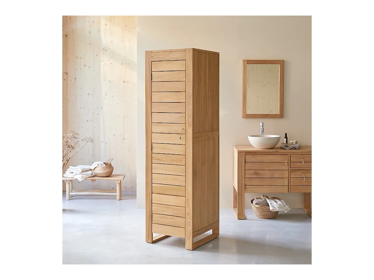 Hochschrank für das Badezimmer aus Teakholz 180 Minimalys
