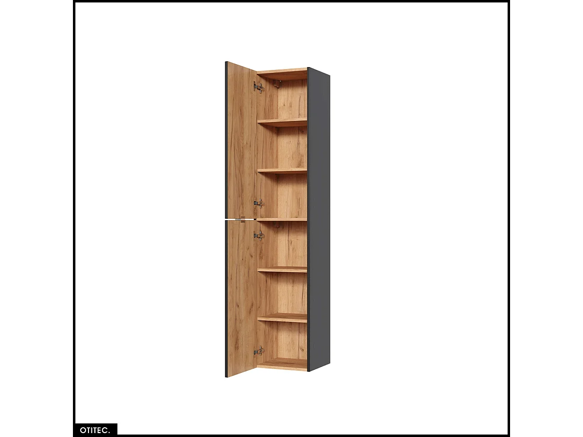 Colonne de salle de bain - 170 cm - Gris - 2 portes - LISOA