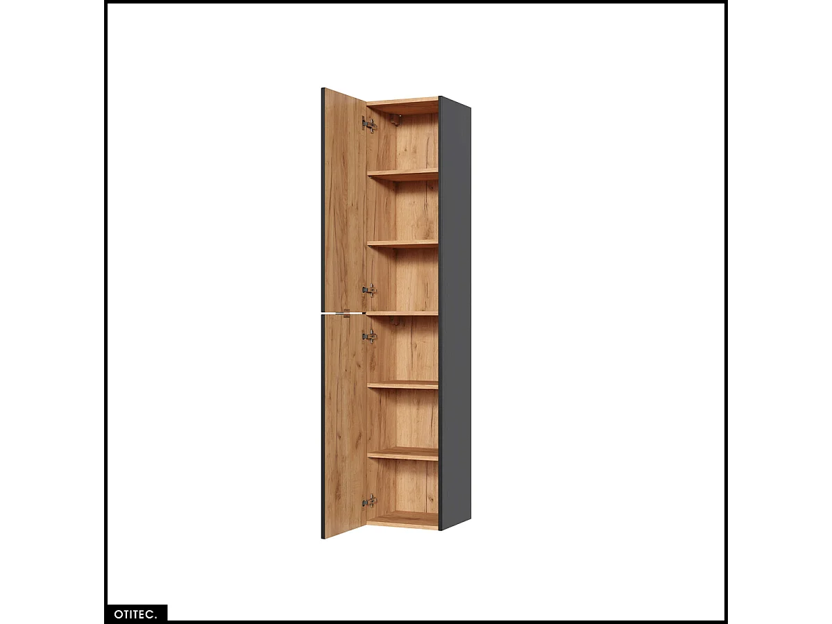 Colonne de salle de bain - 170 cm - Gris - 2 portes - LISOA