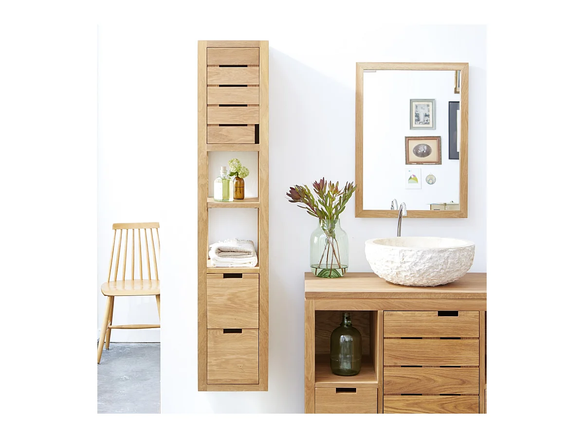 Hochschrank aus Eiche 30 cm Wandbefestigung Hängeschrank Massivholz