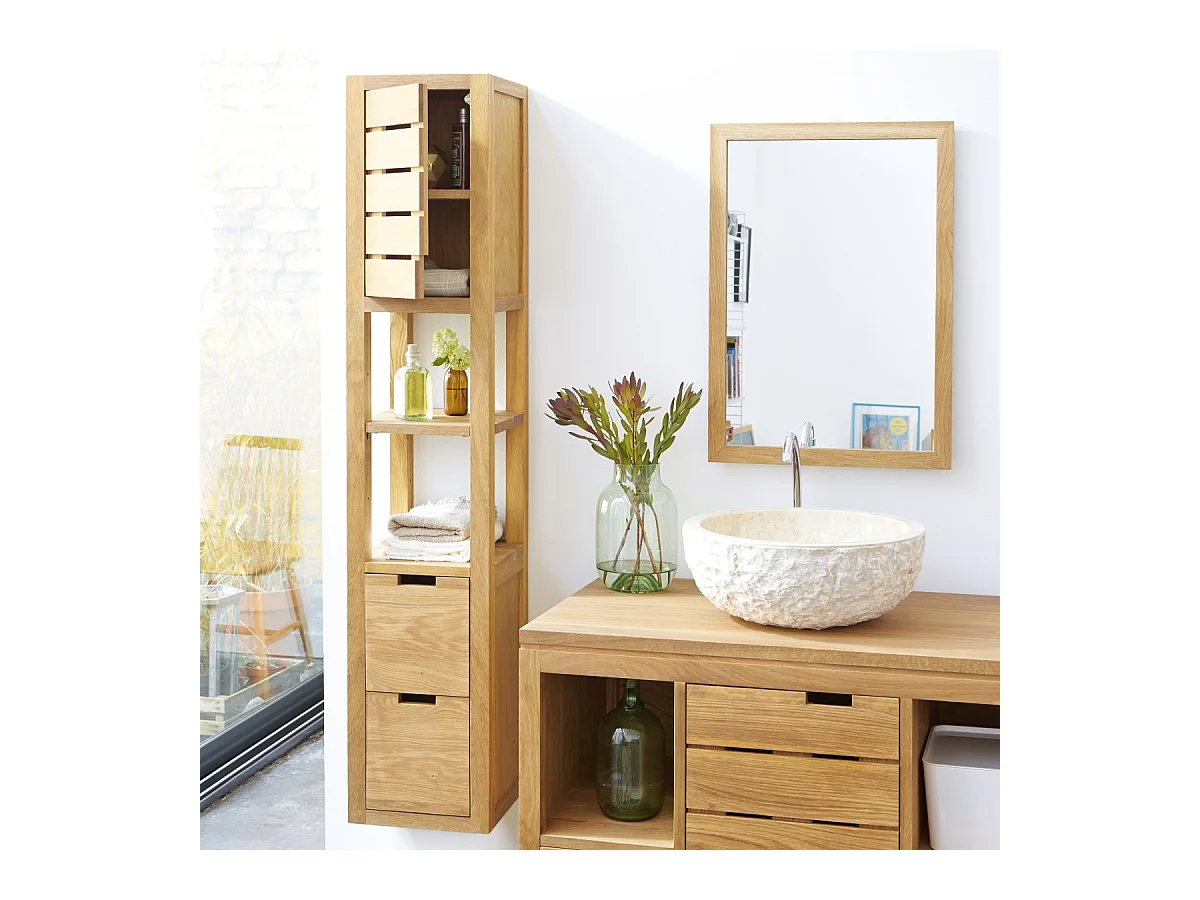 Hochschrank aus Eiche 30 cm Wandbefestigung Hängeschrank Massivholz