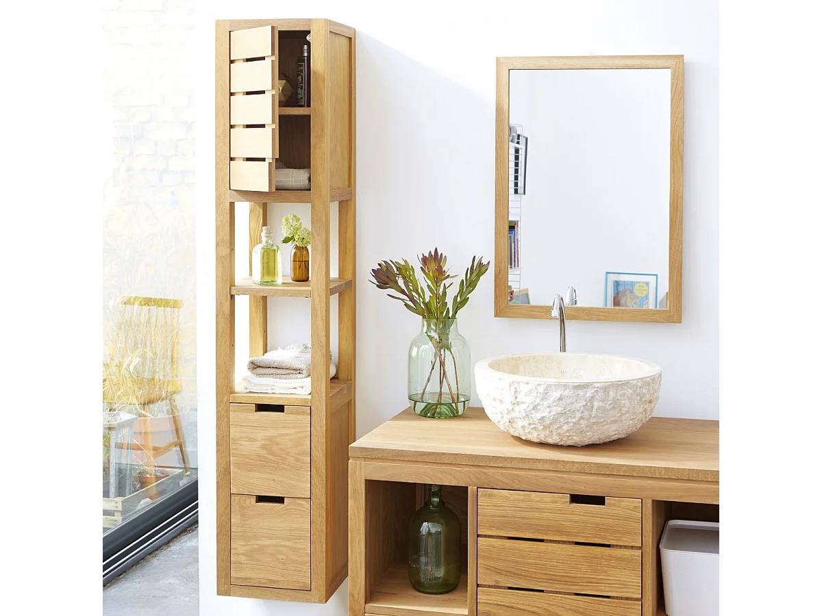 Scaffale a colonna per bagno in legno di quercia con ripiani design Tikamoon