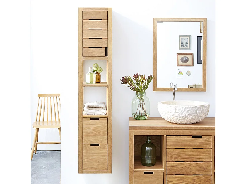 Scaffale a colonna per bagno in legno di quercia con ripiani design Tikamoon