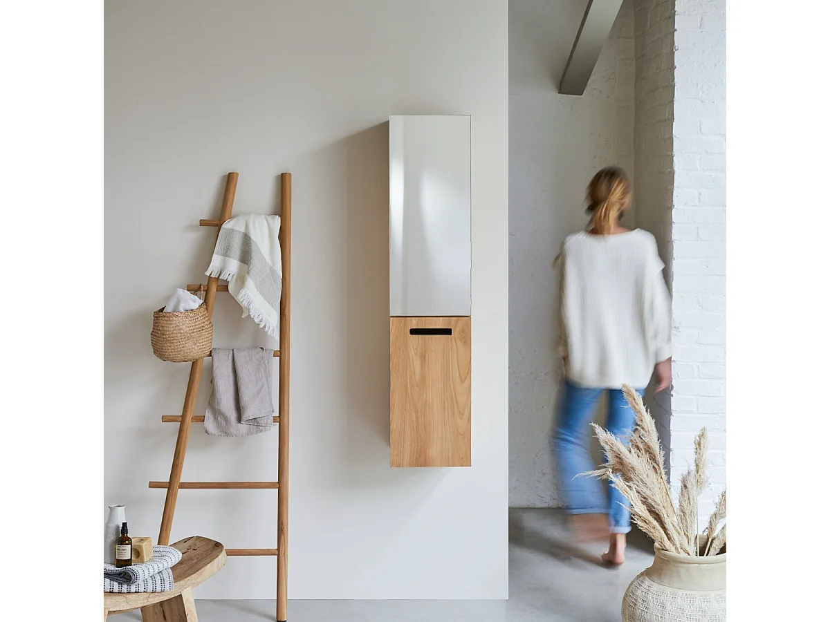Line - Mirrored tall cabinet in solid teak