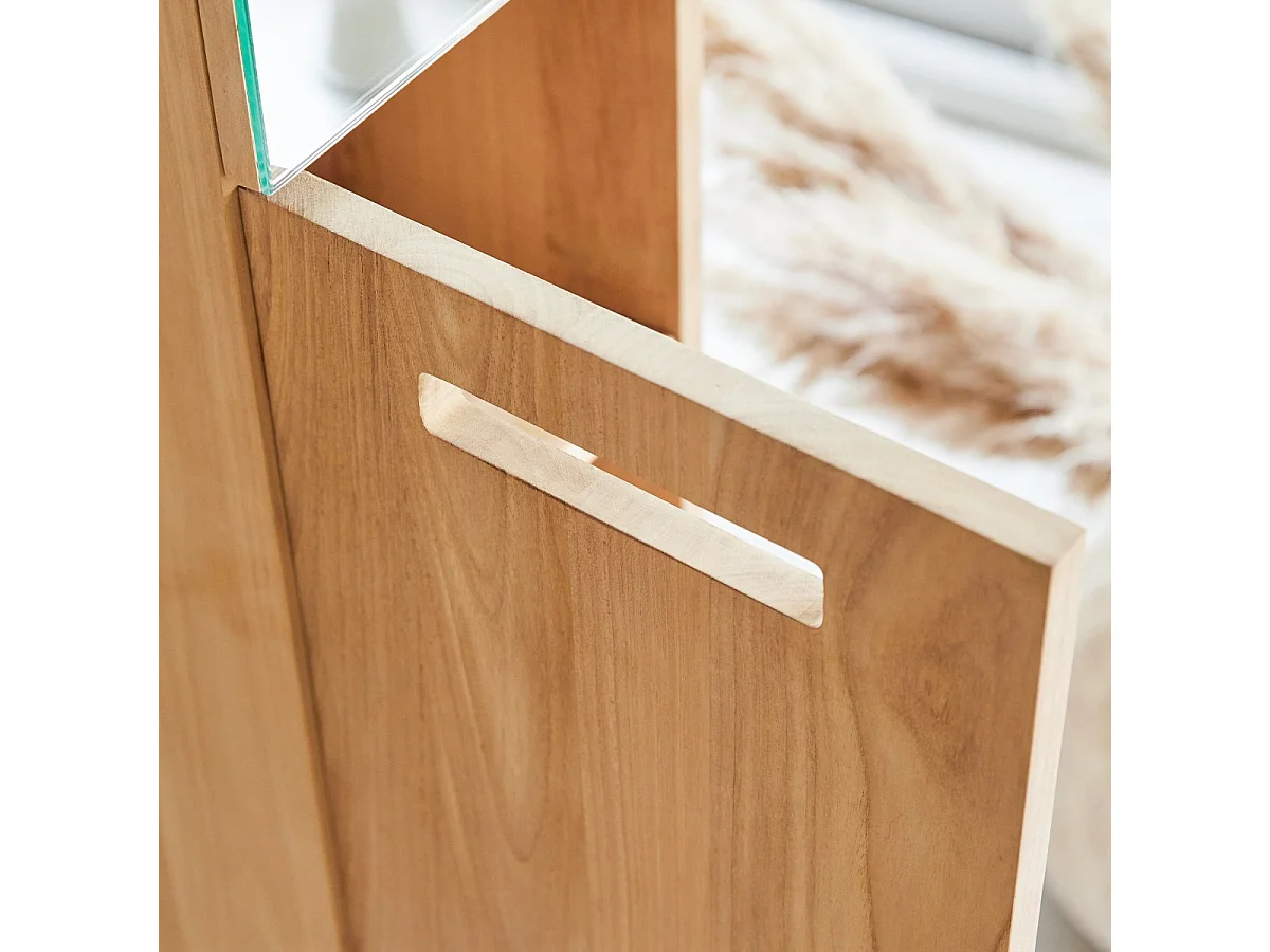 Line - Mirrored tall cabinet in solid teak