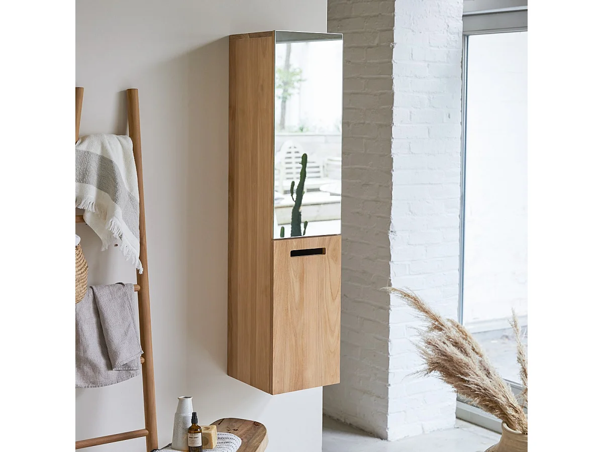 Line - Mirrored tall cabinet in solid teak