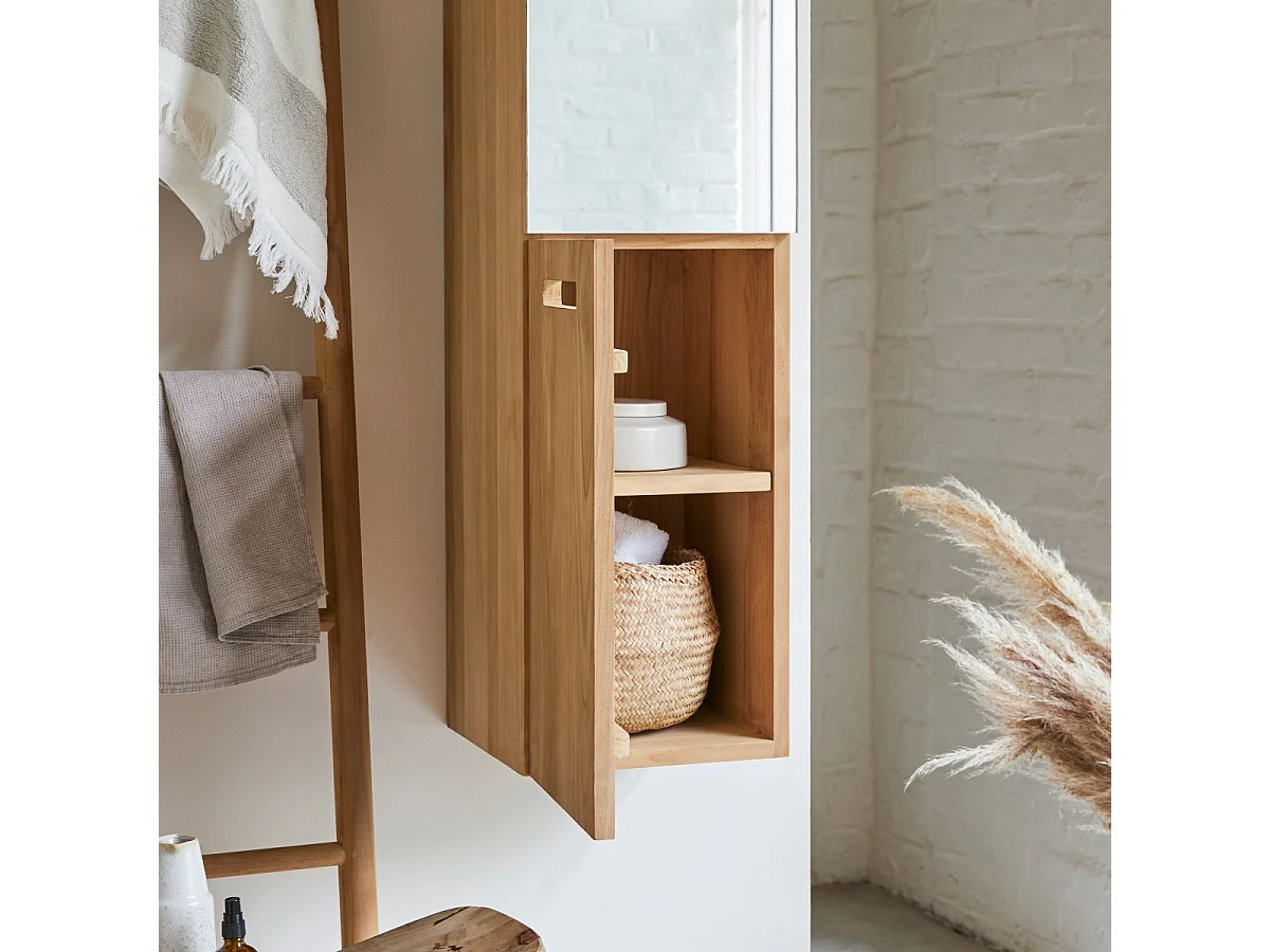 Line - Mirrored tall cabinet in solid teak