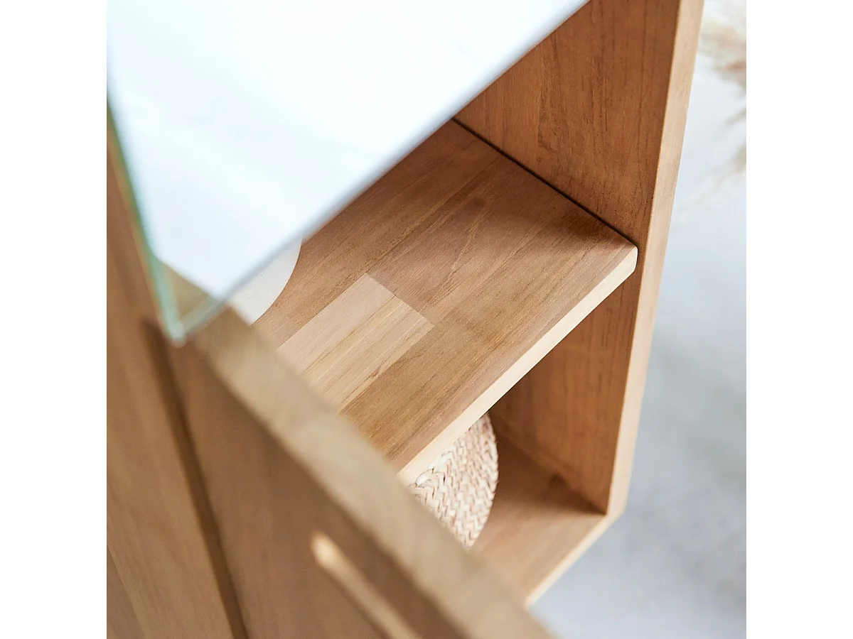 Line - Mirrored tall cabinet in solid teak