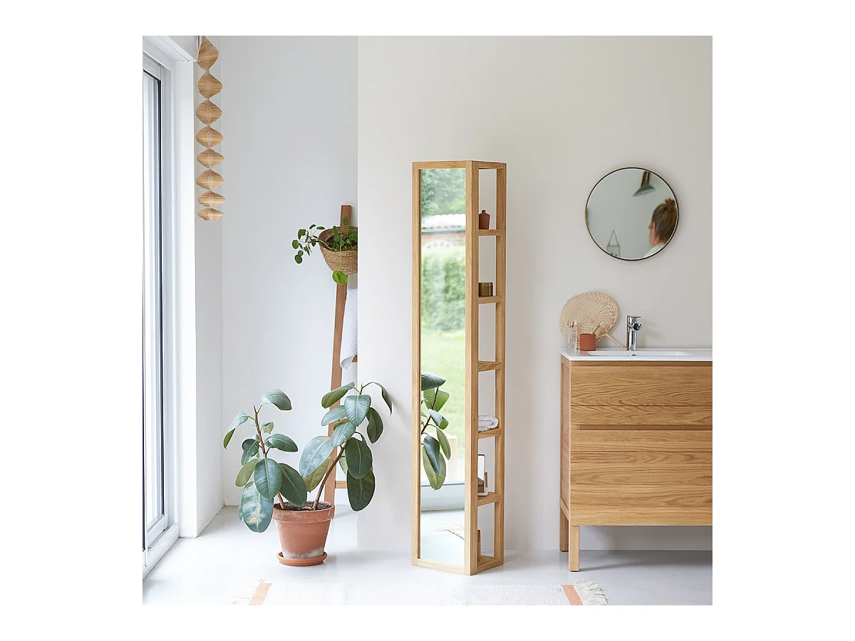 Hochschrank Badezimmerschrank Wandschrank 170 cm Spiegelschrank Teak masiv