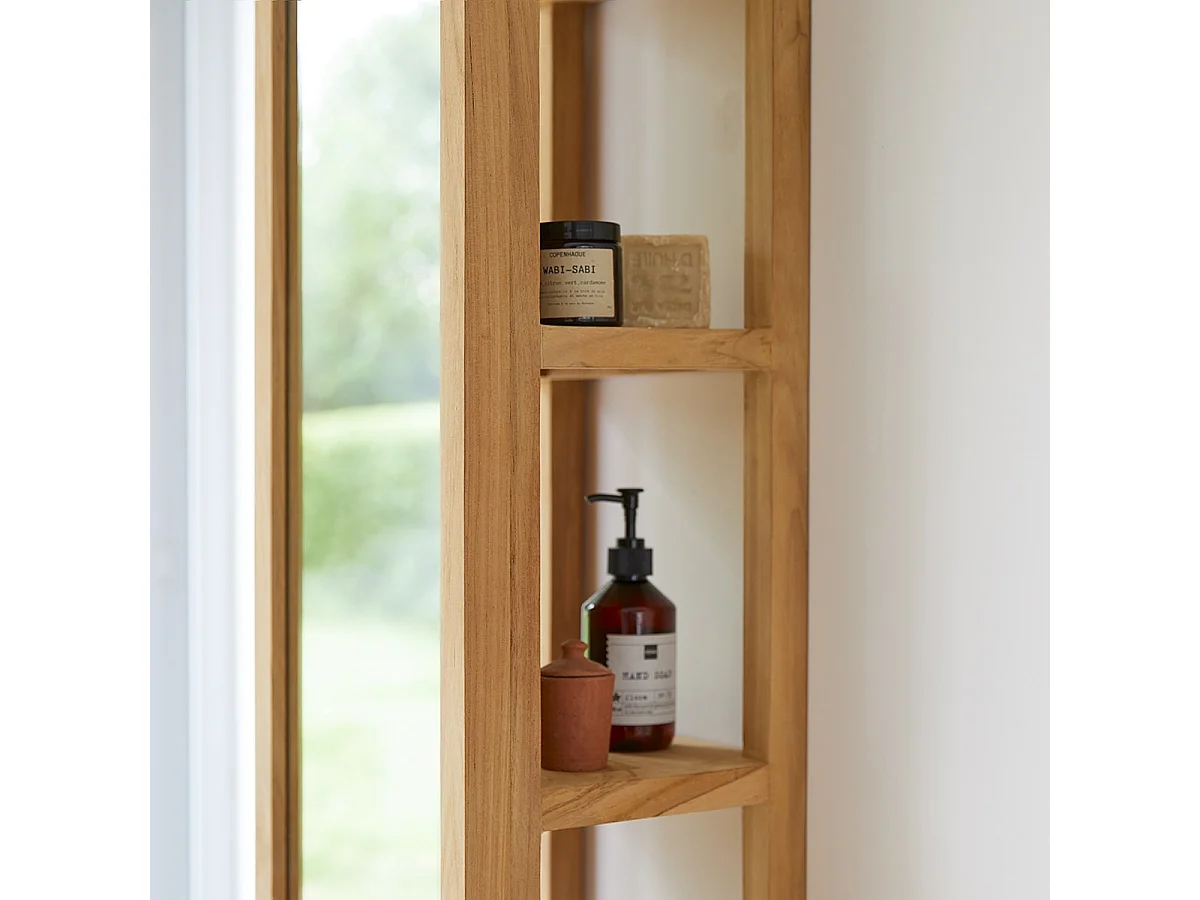 Hochschrank Badezimmerschrank Wandschrank 170 cm Spiegelschrank Teak masiv