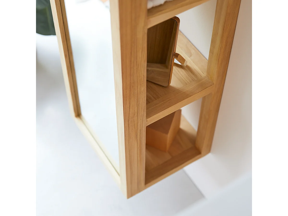 Hochschrank Badezimmerschrank Wandschrank 170 cm Spiegelschrank Teak masiv