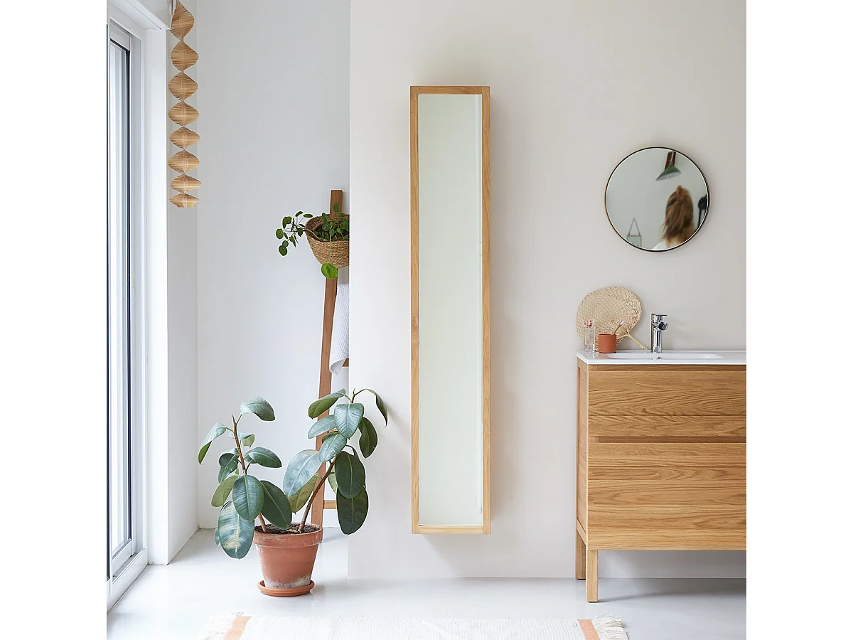 Hochschrank Badezimmerschrank Wandschrank 170 cm Spiegelschrank Teak masiv