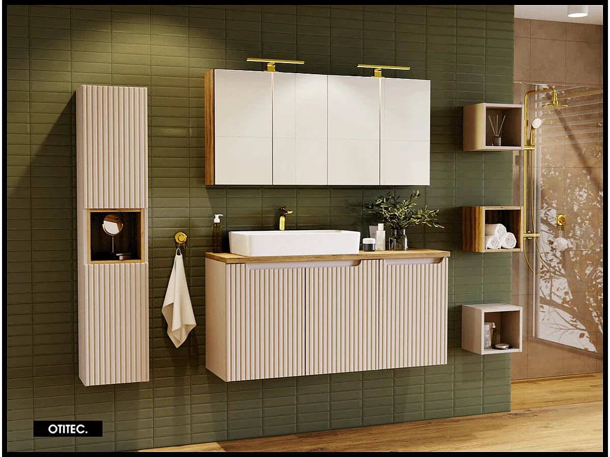 Colonne de salle de bain - 140 cm - Cachemire Mat - 2 portes - VOLTA