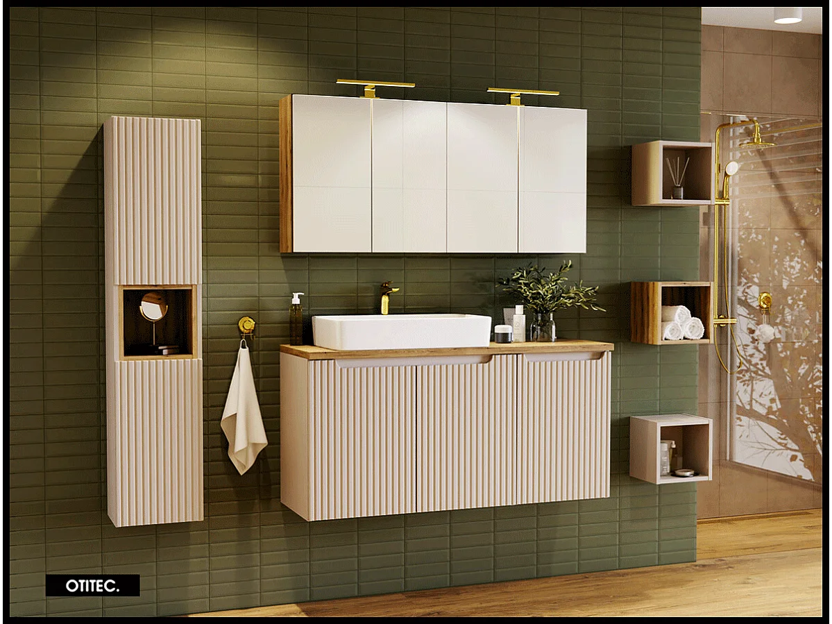 Colonne de salle de bain - 140 cm - Cachemire Mat - 2 portes - VOLTA