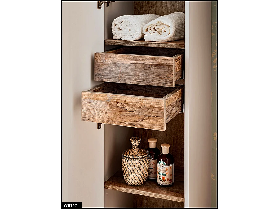 Colonne de salle de bain - 35 x 160 cm - 1 porte - 2 tiroirs - BOLD TAUPE