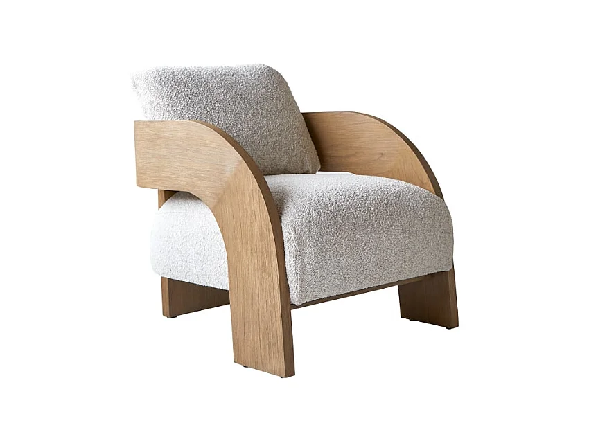 Sessel Boti aus massivem Mindiholz und ecrufarbenem Stoff ,1-Sitz