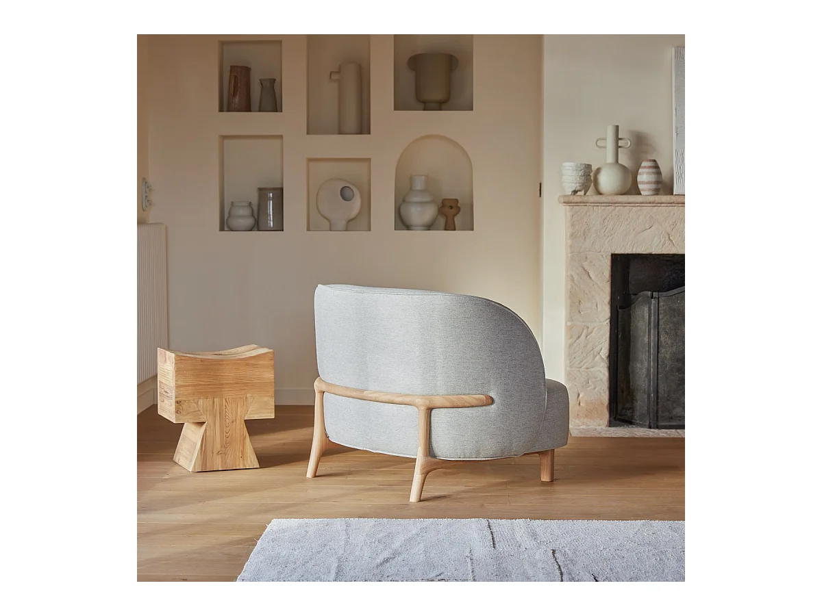 Sessel Hoya mit massivem Eichenholzgestell und grauem Stoffbezug ,1-Sitz