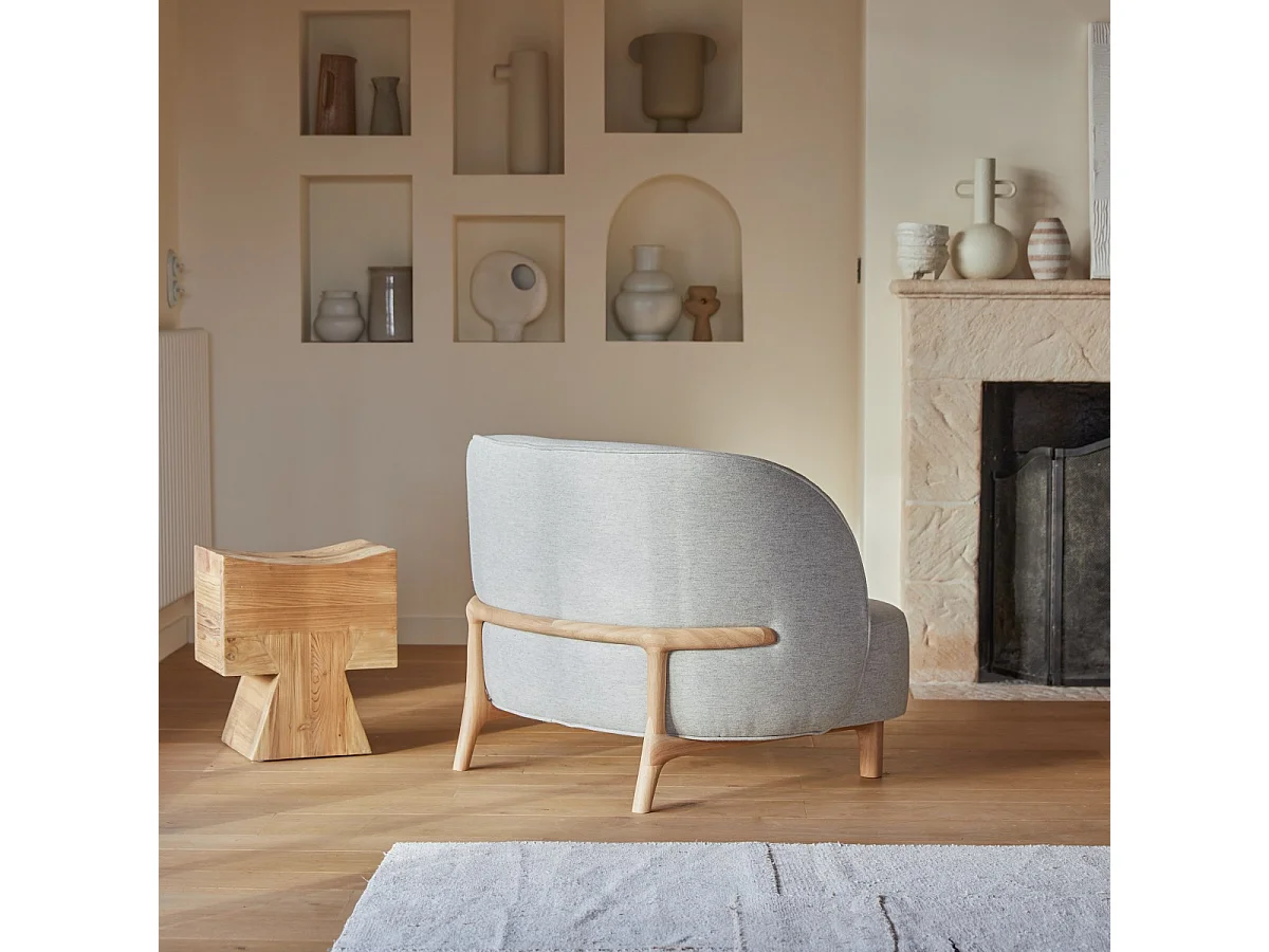 Fauteuil Hoya en chêne massif et tissu gris, 1 place