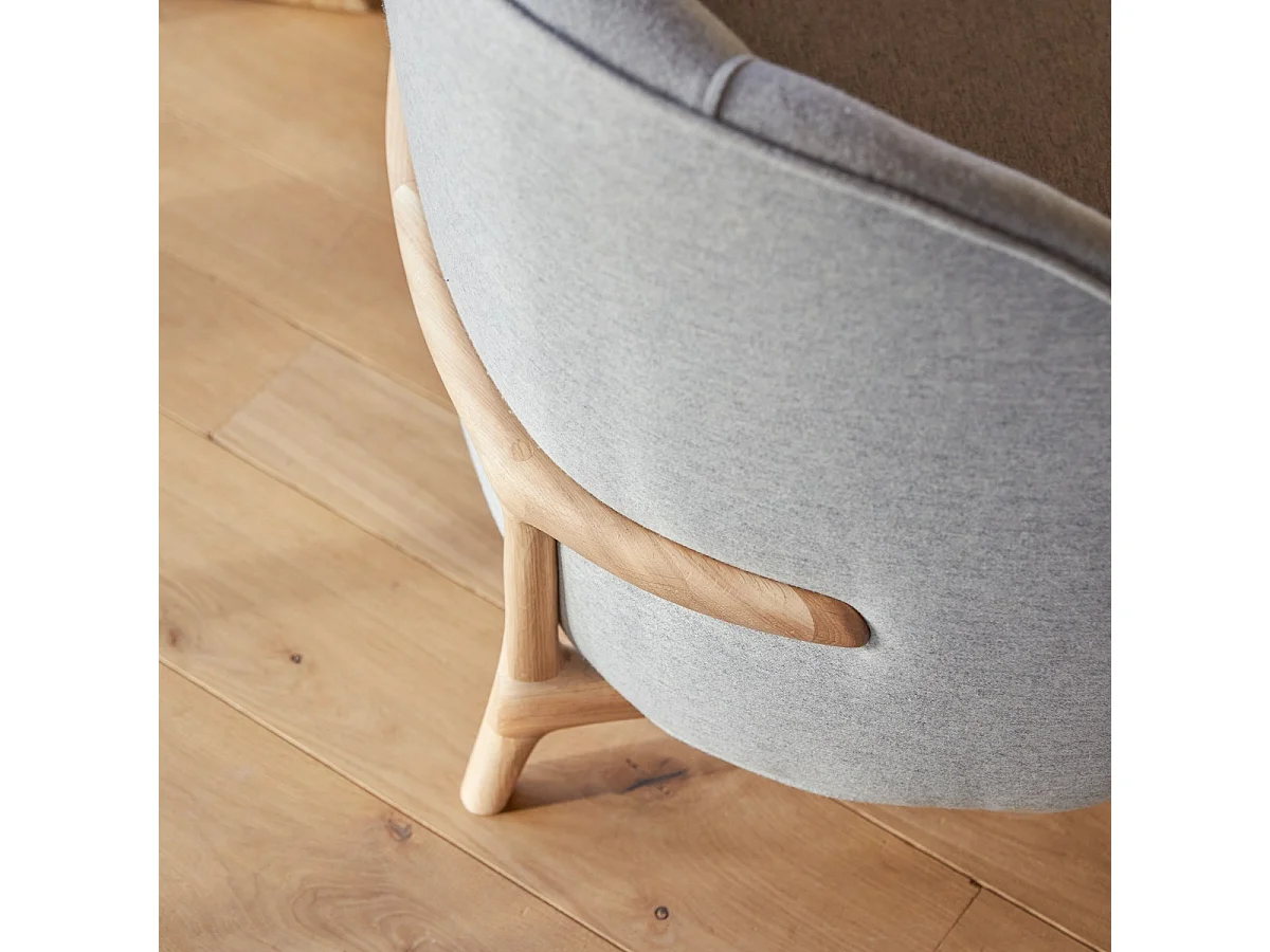 Fauteuil Hoya en chêne massif et tissu gris, 1 place
