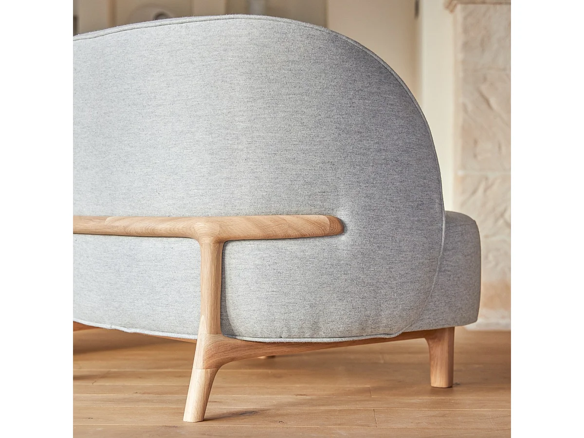 Fauteuil Hoya en chêne massif et tissu gris, 1 place