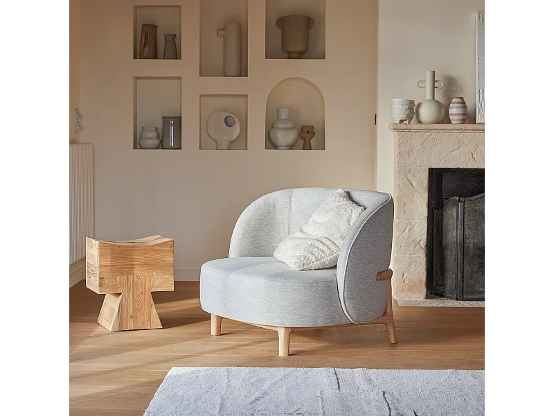 Sessel Hoya mit massivem Eichenholzgestell und grauem Stoffbezug ,1-Sitz