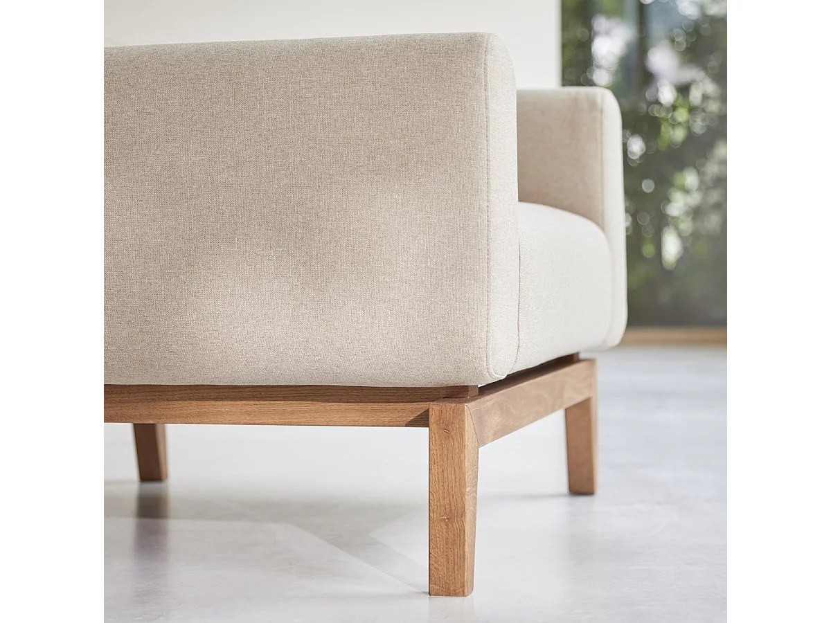 Fauteuil Bjorn en chêne massif et tissu écru, 1 place