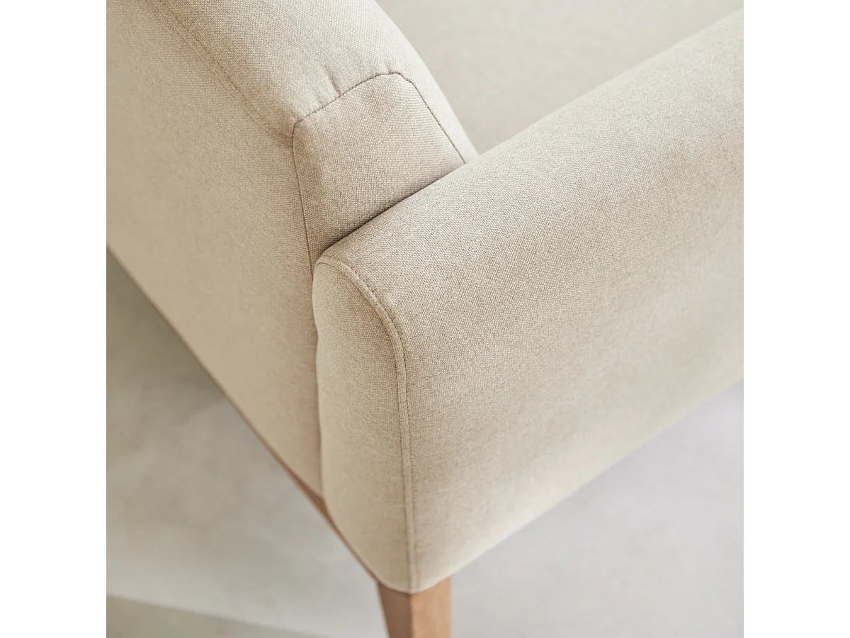 Fauteuil Bjorn en chêne massif et tissu écru, 1 place