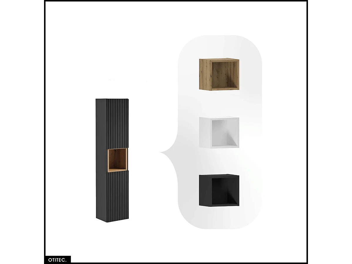 Colonne de salle de bain - 140 cm - Noir - 2 portes - VOLTA