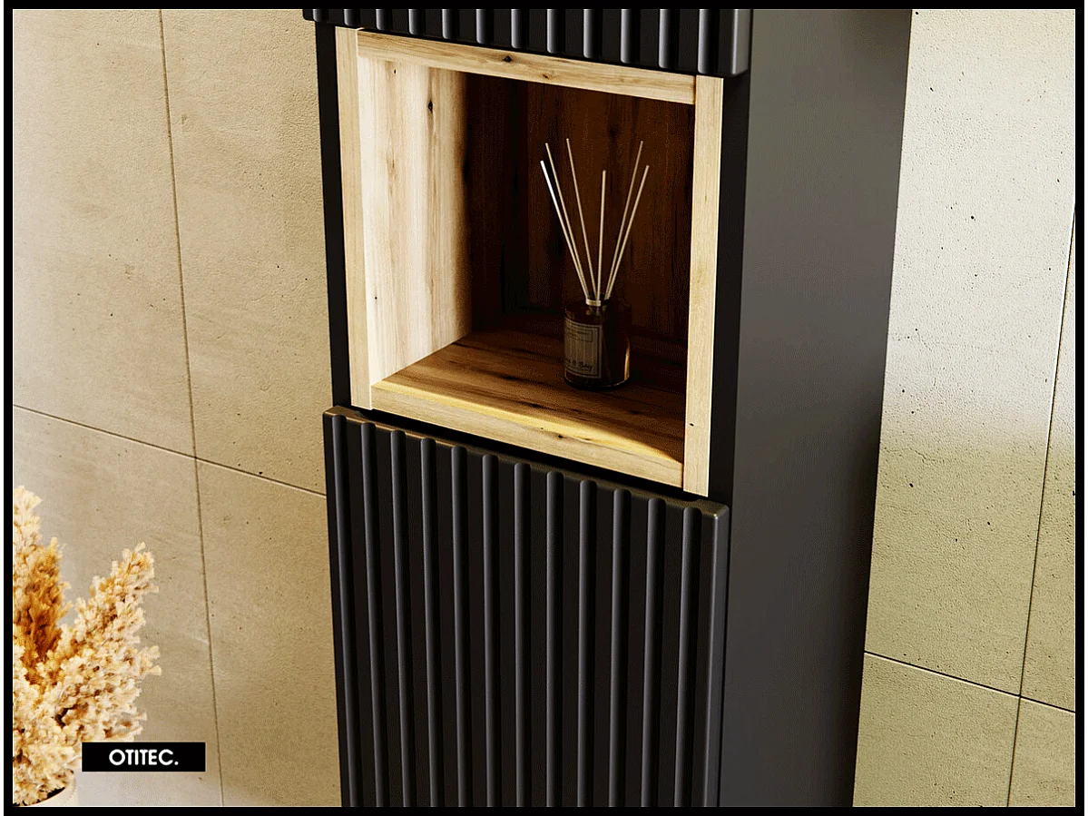 Colonne de salle de bain - 140 cm - Noir - 2 portes - VOLTA