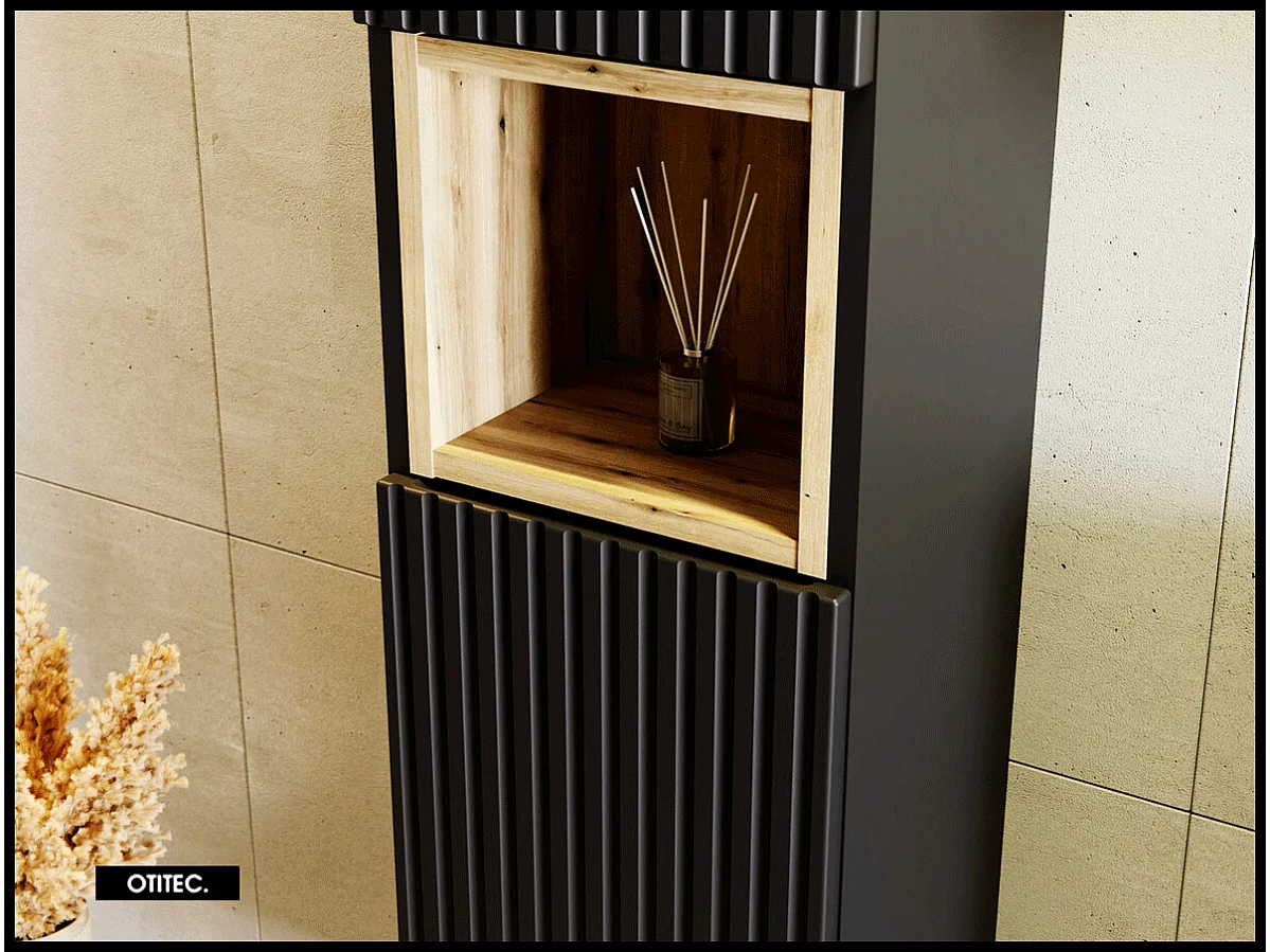 Colonne de salle de bain - 140 cm - Noir - 2 portes - VOLTA