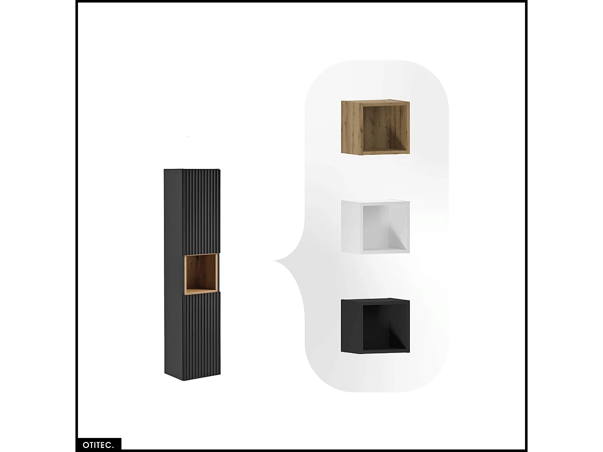 Colonne de salle de bain - 140 cm - Noir - 2 portes - VOLTA