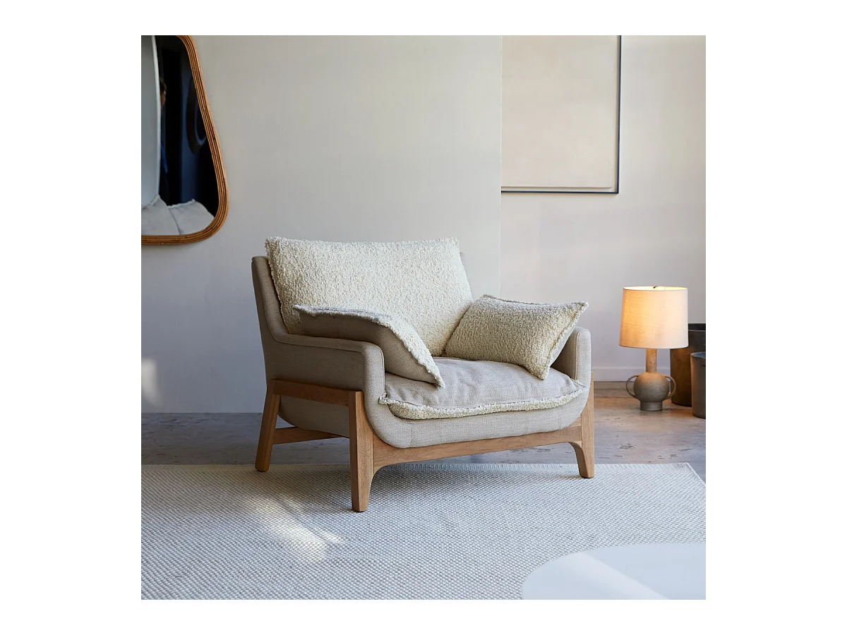 Fauteuil Woodnest en chêne massif et tissu Linen, 1 place
