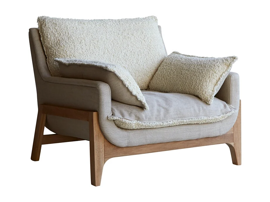 Fauteuil Woodnest en chêne massif et tissu Linen, 1 place