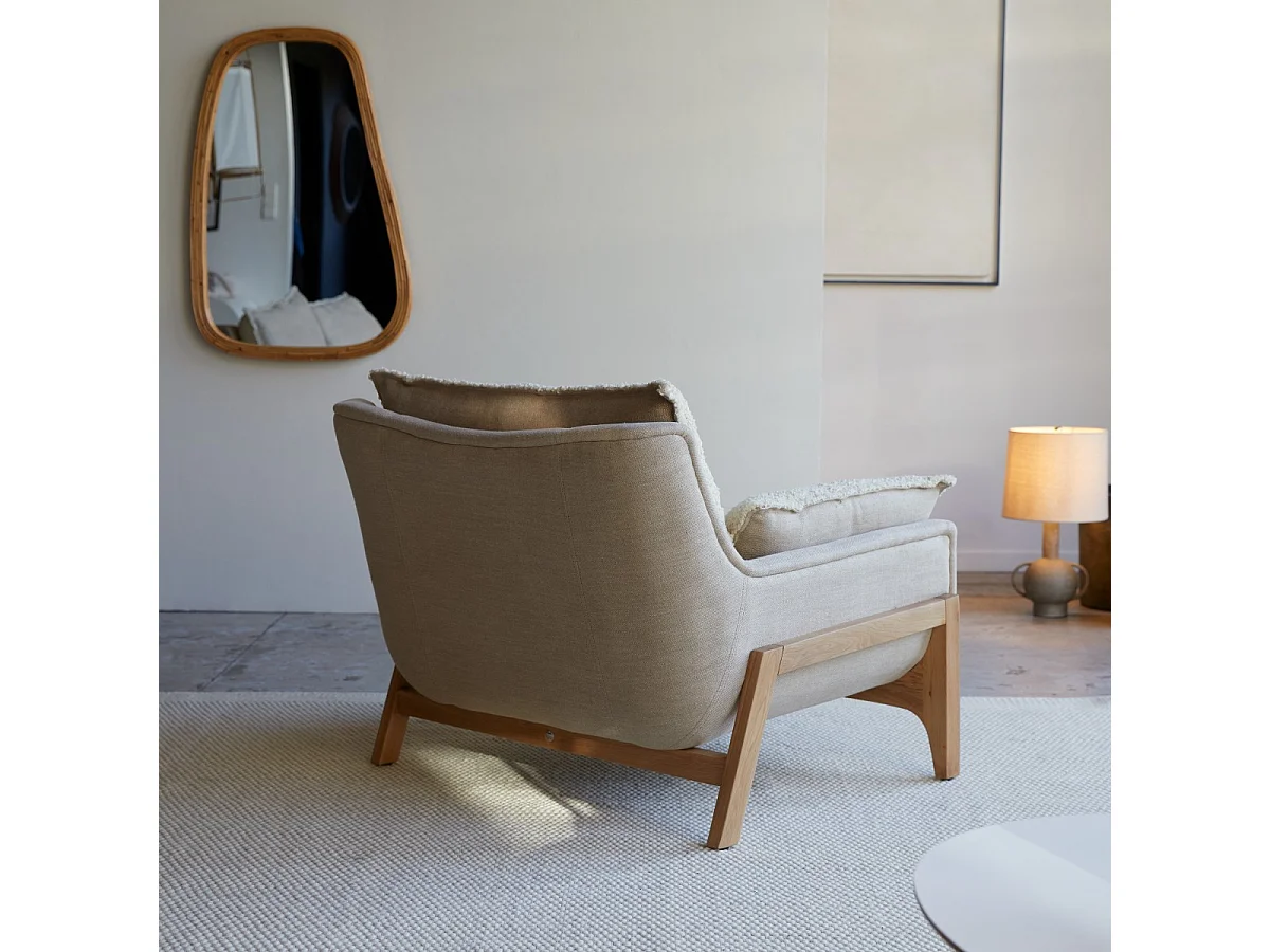 Sessel Woodnest mit massivem Eichenholzgestell und Leinenbezug ,1-Sitz