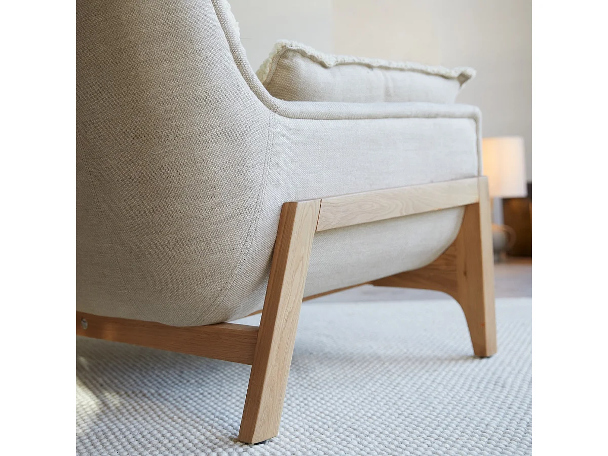 Sessel Woodnest mit massivem Eichenholzgestell und Leinenbezug ,1-Sitz