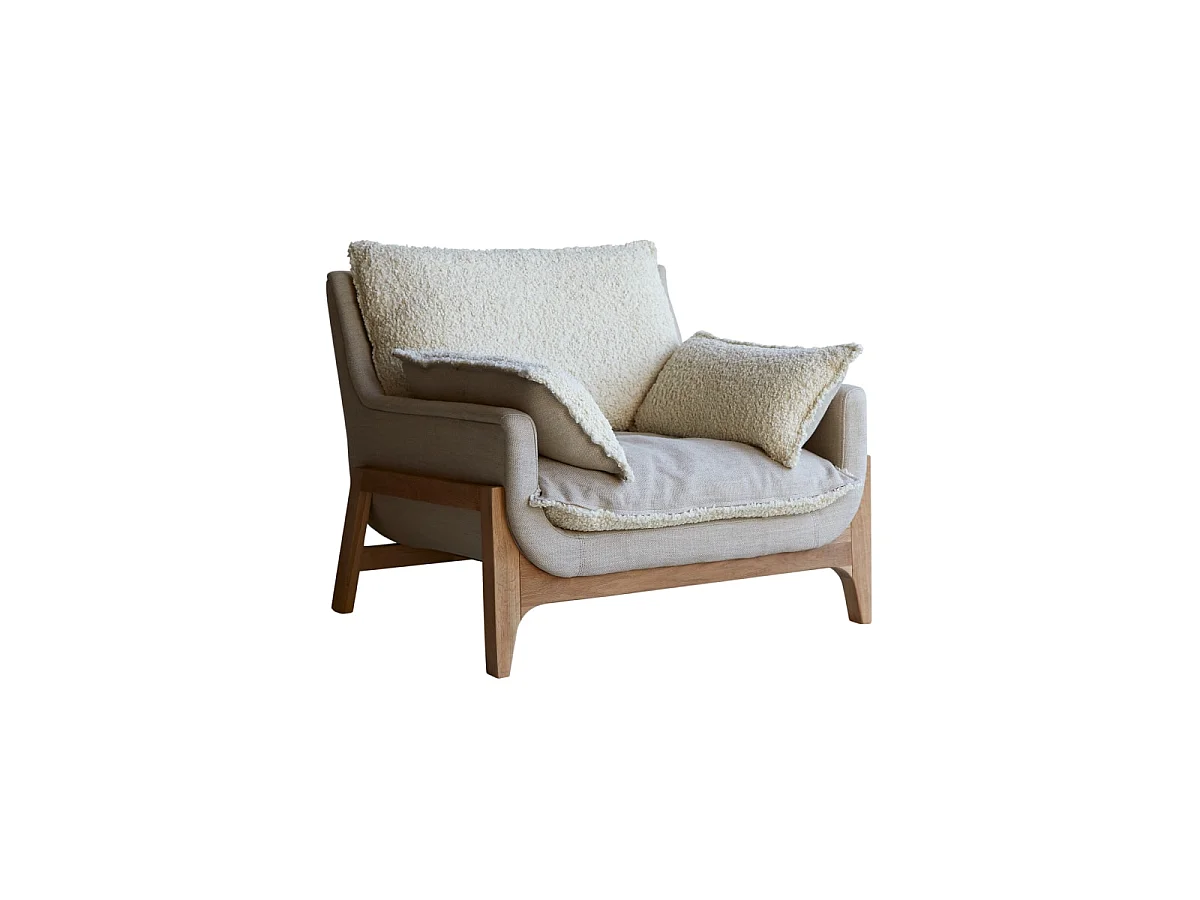 Sessel Woodnest mit massivem Eichenholzgestell und Leinenbezug ,1-Sitz