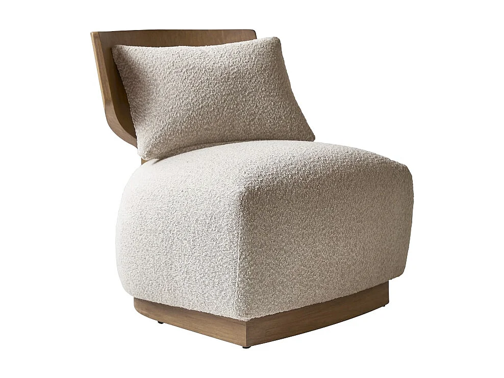 Poltrona in legno massello di mindi con tessuto bouclé écru June, 1 posto