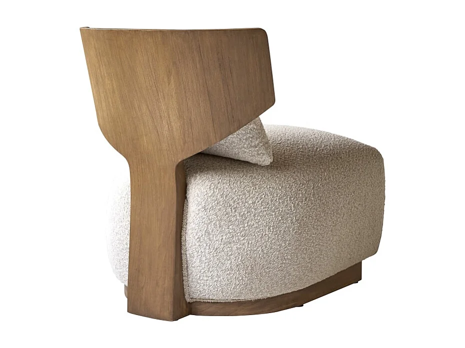 Poltrona in legno massello di mindi con tessuto bouclé écru June, 1 posto